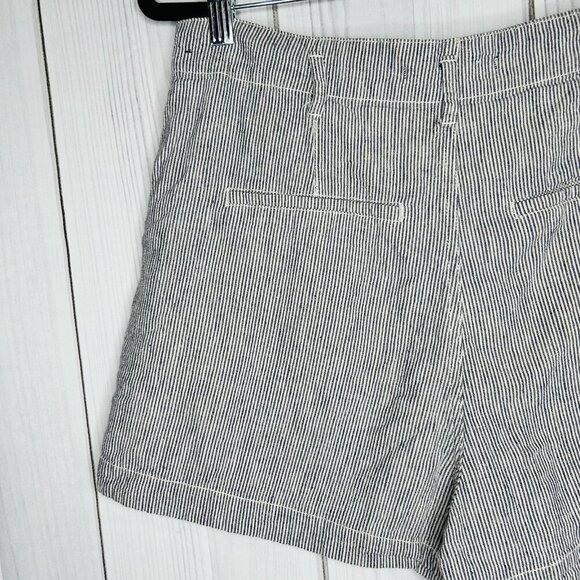Abercrombie & Fitch Sz L 2.5" Shorts High Rise Linen Blend Blue White Striped - Picture 6 of 7